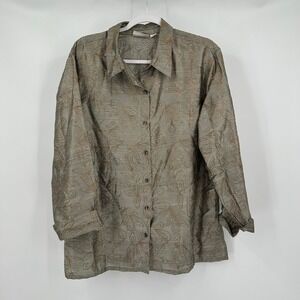 Chicos Design Womens Minimalist Silk Top Size‎ 3 US XL Sage Floral Shimmer Artsy